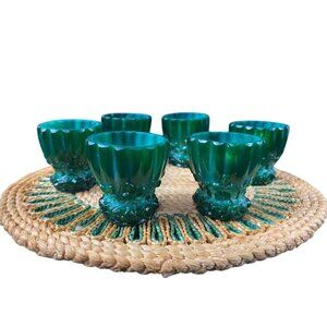 1930s Set of 6 Vintage Czech Bohemia Green Malachite Cordial Goblets Shot Glasse